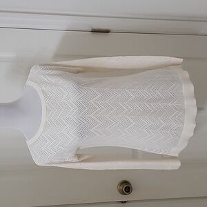 LOFT Size S Cream / Ivory Pointelle Chevron Pattern Long Sleeve Sweater, EUC